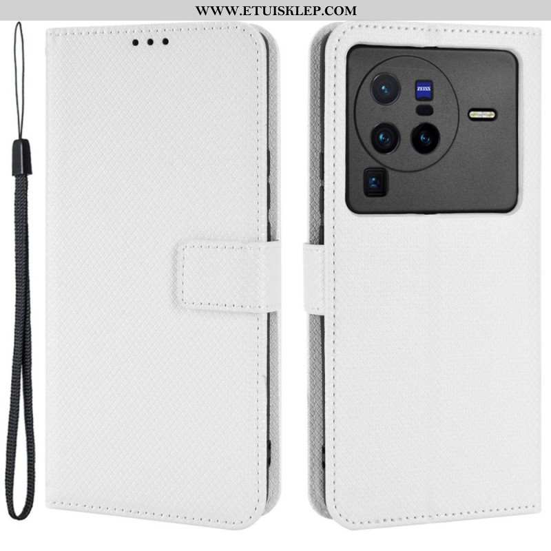 Etui Folio do Vivo X80 Pro z Łańcuch Pasek Z Włókna Węglowego